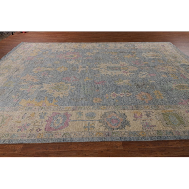 Light Blue Oushak Turkish Large Rug Handmade Wool Carpet - 10'0"x 13'9"