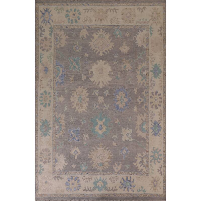 Hand Knotted Oriental 100% Wool Carpet Transitional Floral Greys & Charcoal Oushak Area Rug - 10' 2'' X 7' 10''