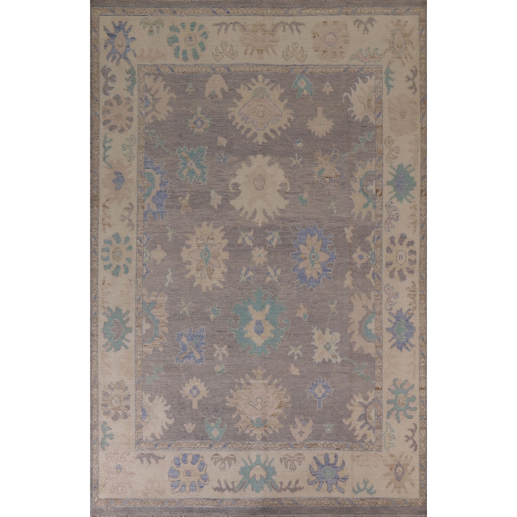 Hand Knotted Oriental 100% Wool Carpet Transitional Floral Greys & Charcoal Oushak Area Rug - 10' 2'' X 7' 10''
