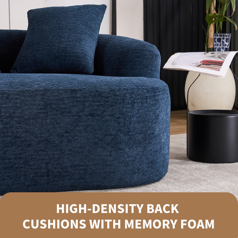 Chenille Deep Seat Loveseat Sofa, Full Compression Sponge Curved Loveseat Sofa, Cloud Floor Couch with 3 Pillows