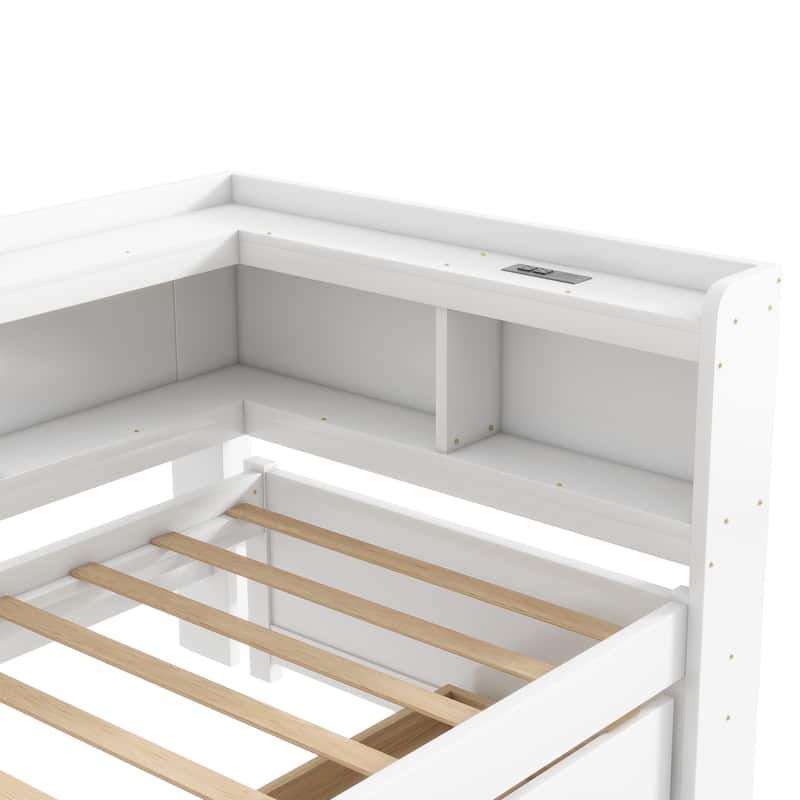 Bed with L-shaped Bookcases, Drawers