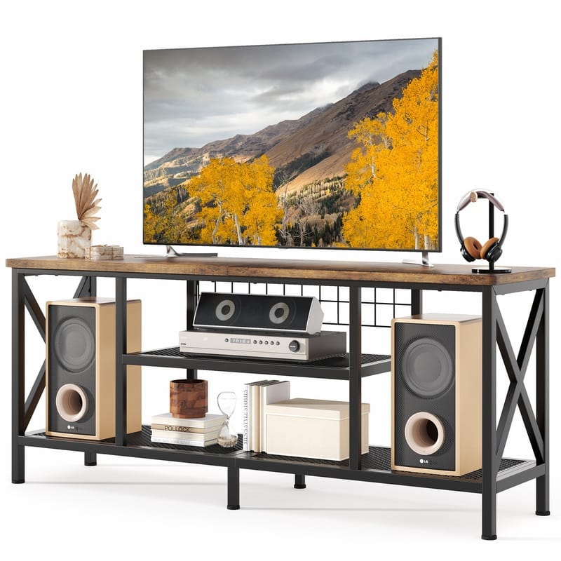 Industrial TV Stand TV Console for Televisions Bedroom with Open Storage Shelves