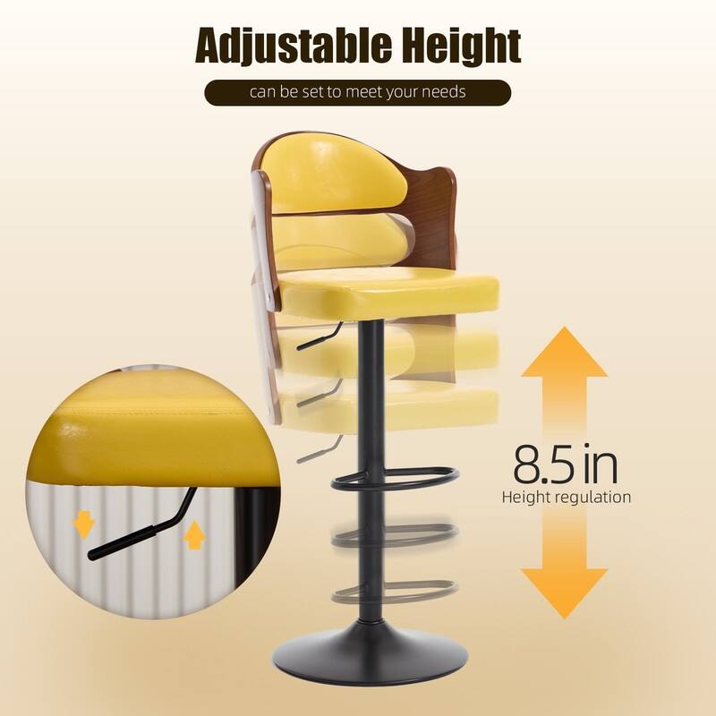 PU Leather Upholstered High-resilience Cushion 360° Swivel Adjustable Height Bar Stools with Footrest(set of 2)