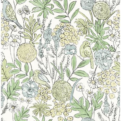 Chesapeake Goldfinch Green Birds and Blooms Wallpaper