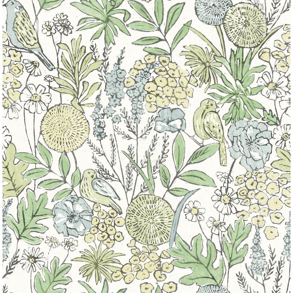 Chesapeake Goldfinch Green Birds and Blooms Wallpaper