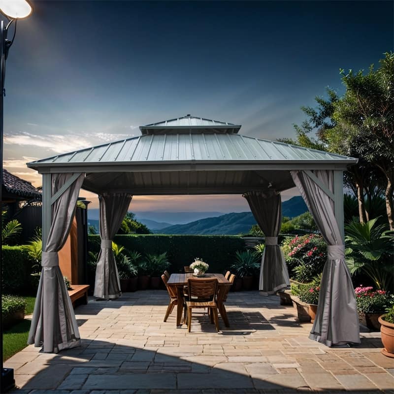 12' X 12' Hardtop Aluminum Gazebo with Galvanized Double Roof Canopy