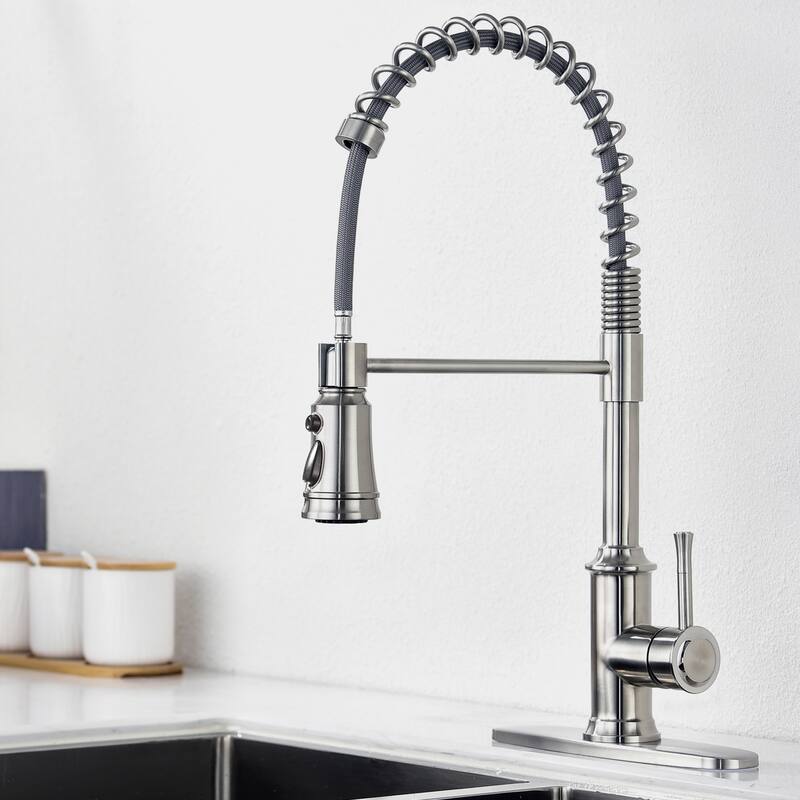 Single-Handle Pull-Down Sprayer Kitchen Faucet with Soap Dispenser - White