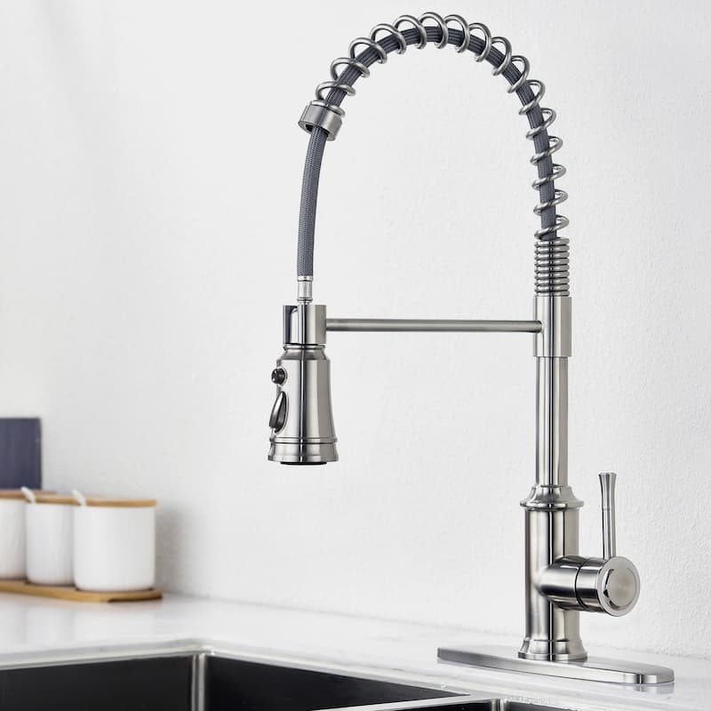 Spring Single Handle Pull Down Sprayer Kitchen Faucet Deckplate Included in Stainless Steel Brushed Nickel - Brushed Nickel