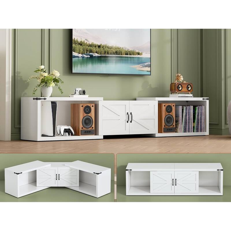 Farmhouse TV Stand Entertainment Center with Storage Deformable TV Console - White - 85"