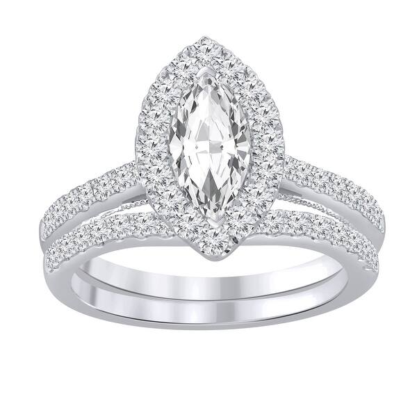 slide 1 of 15, Auriya 1 1/2ctw Marquise Halo Diamond Engagement Ring Set 14k Gold