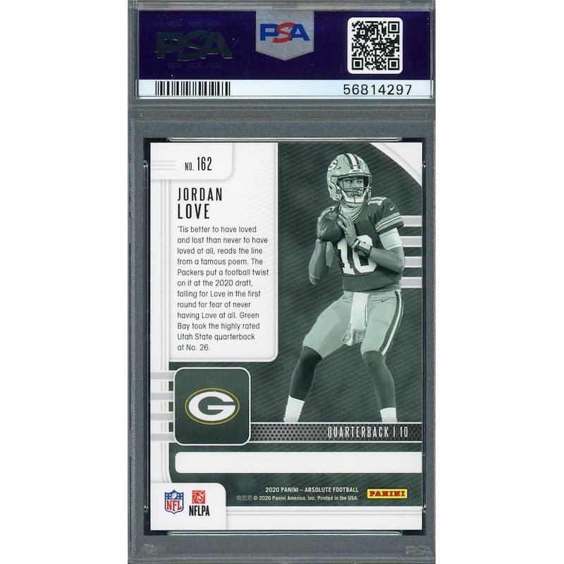 Jordan Love 2020 Panini Absolute Football Rookie Card #162 Graded PSA 10 - 8'6" x 11'6"