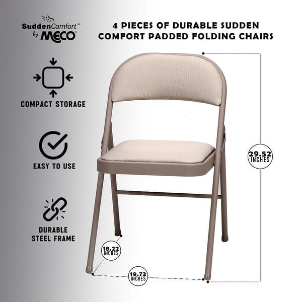 MECO Sudden Comfort Deluxe Metal Fabric Padded Folding Chair, Sand Tan