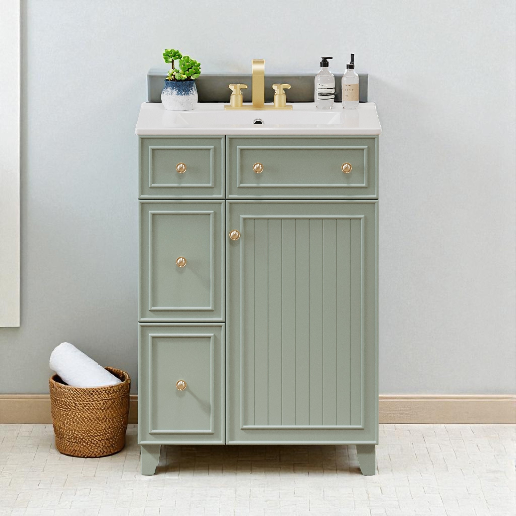 24" Freestanding Bathroom Vanity with Sink, 2 Drawers and 1 Door, Compact Cabinet with Soft-Close Storage