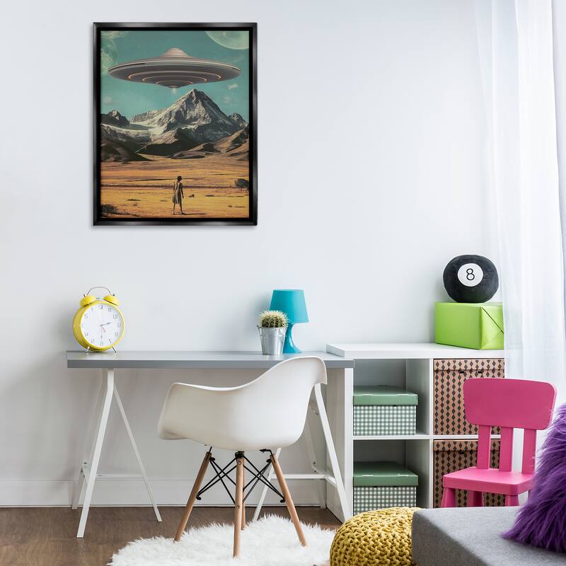 Stupell Woman with Overhead UFO Framed Floater Canvas Wall Art Design By Wumples