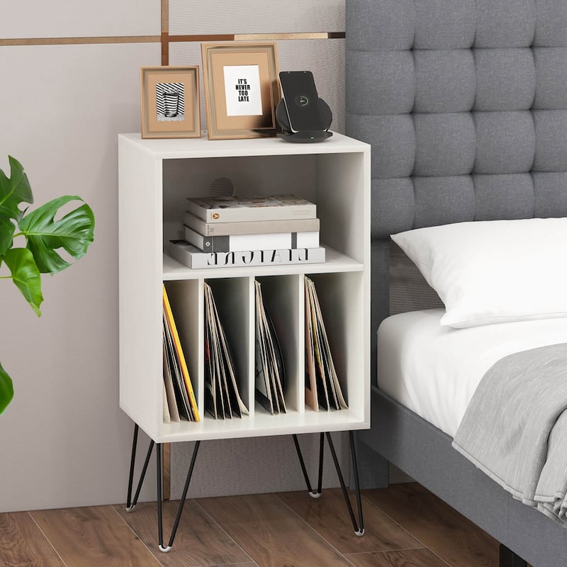 Costway 3-Tier Record Player Stand with Charging Station Shelf & 4 - 21'' x 18'' x 34''