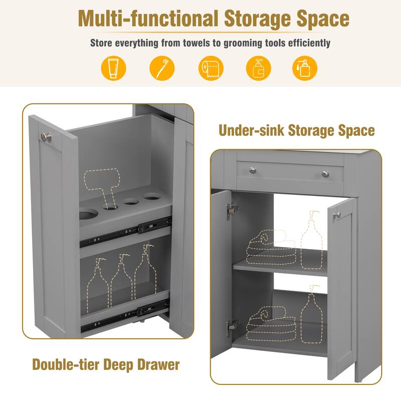 Compact 30-Inch Black Bathroom Vanity with Ceramic Sink, Soft-Close Doors, and Ample Storage Space