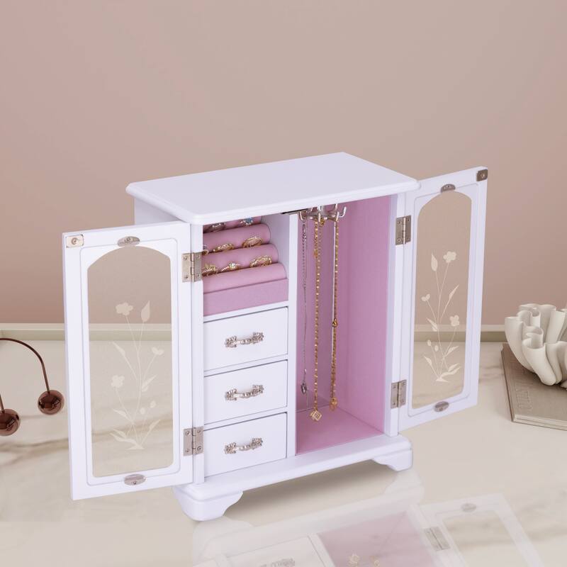 Elegant Jewelry Storage Boxes for Women , White Jewelry Wood Organizer box with Pink Interior - 10*5.2*11.7 IN