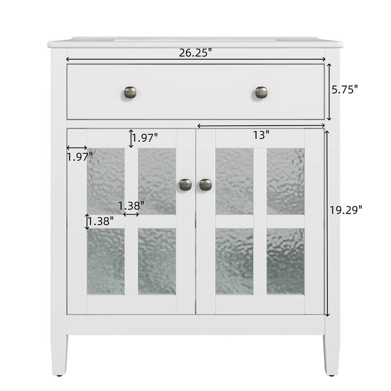 30" Vanity with Ceramic Sink, Equipped with Adjustable Shelf and Tip-Out Tray,with Solid Wood Legs,Metal Knobs and Close Hinges