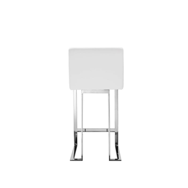 Boly 26 Inch Counter Height Chair, White Faux Leather, Foam Cushions, Steel
