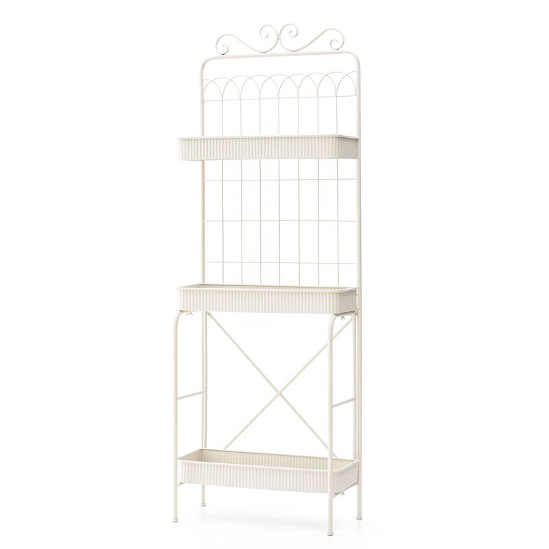 Glitzhome 68"H 3 Tier Shelving Black Metal Plant Stand Kitchen Shelf Multifunctional Storage Rack for Indoor Outdoor