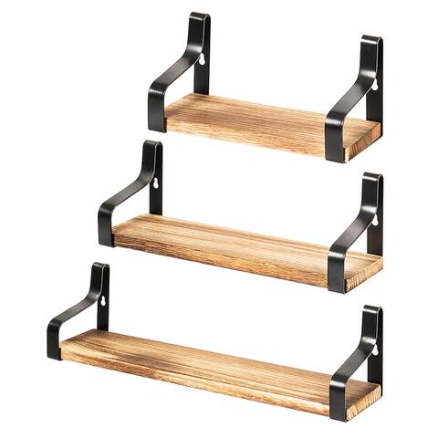 Costway Floating Shelves Wall Mounted Set of 3 Rustic Wood Wall - See Details