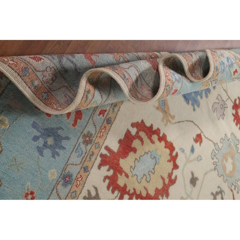 Floral Oushak Oriental Large Area Rug Handmade Beige Wool Carpet - 11'9" x 14'8"