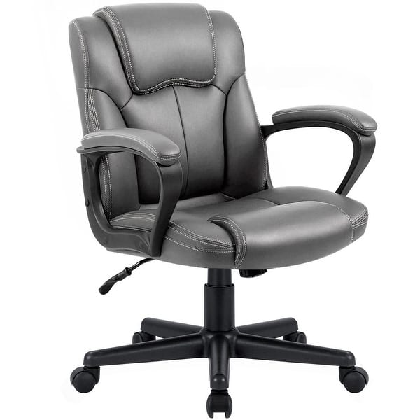 slide 2 of 7, Homall Brown Executive Chair High-Level PU Leather Thick Padded Ergonomic Chair Mid Back Office and Commercial Chair Grey