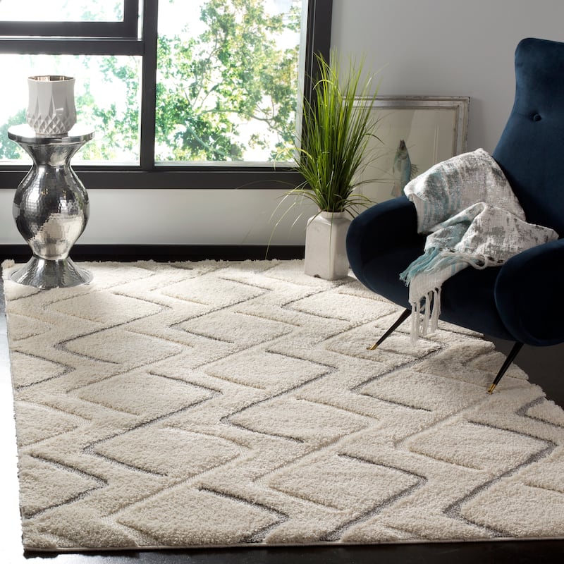 SAFAVIEH Olympia Shag Jorgia 1.2-inch Thick Rug - 4' x 6' - Cream/Grey