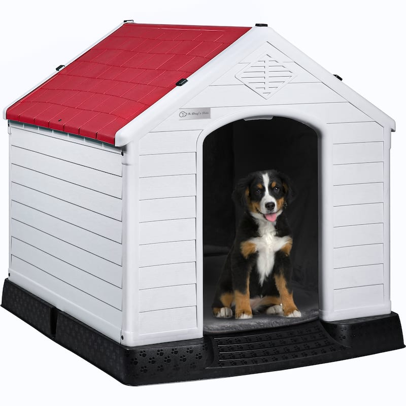 BOSSIN Insulated & Waterproof Dog House, Indoor/Outdoor Puppy Shelter with Elevated Floor & Liner for All Size Dogs