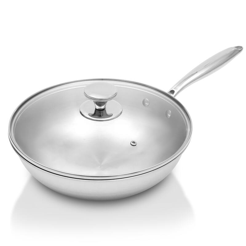 Tri-Ply Clad Stainless Steel Cookware Set with Tempered Glass Lid Perfect for Everyday Cooking - 8"H x 25"W x 16"D