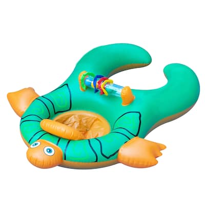 40" Green and Orange Turtle Baby and Mom Inflatable Swimming Pool Seat