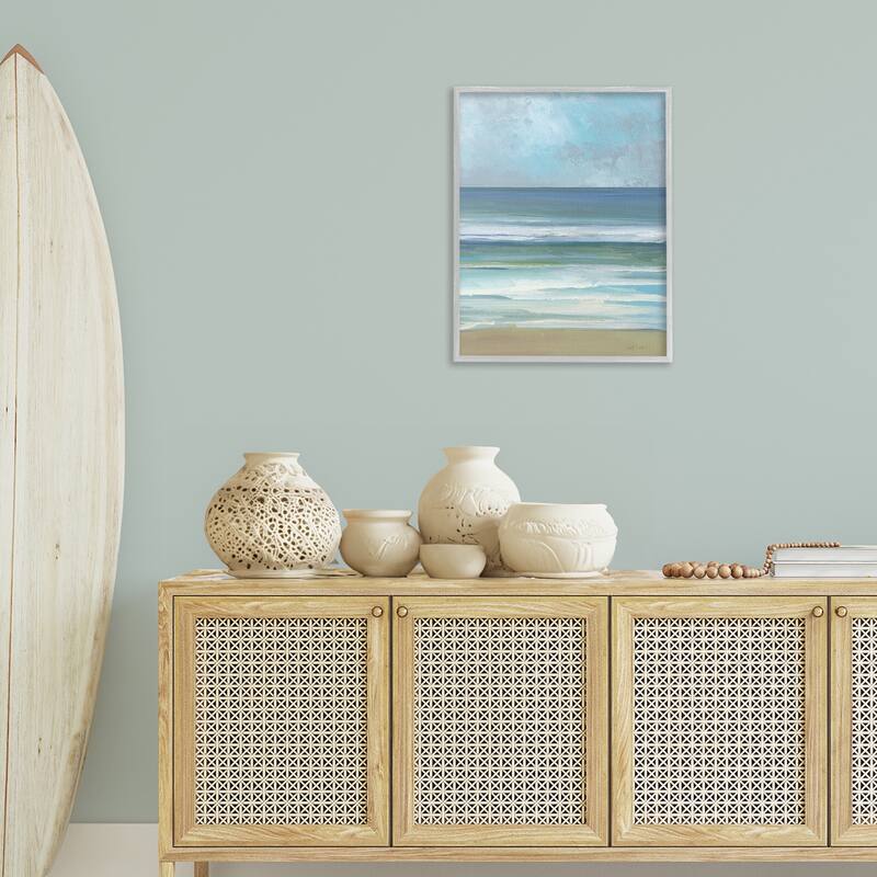 Stupell Calming Blue Waves Impression Framed Giclee Art Design By Sally Swatland