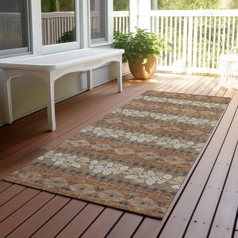 Machine Washable Indoor/ Outdoor Stripe Sochi Chantille Rug - Terracotta - 2'3" x 7'6"