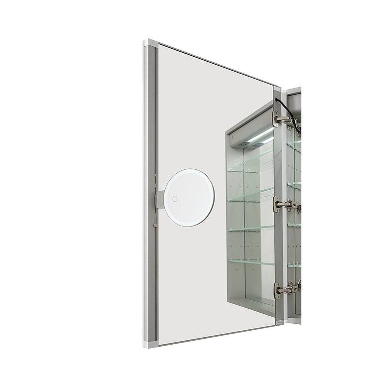 AQUADOM Signature Royale 72W LED Medicine Cabinet Defogger, 3X LED Vertically Adjustable Magnifying Mirror, Electrical Outlets