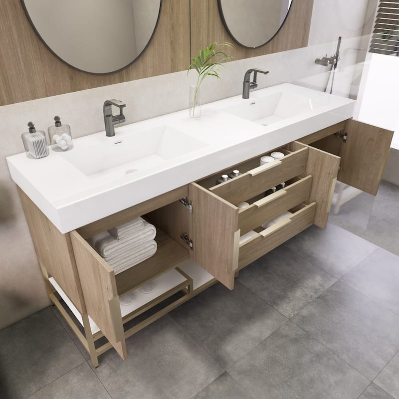 Noble 72" Free Standing Vanity with Reinforced Acrylic Double Sink - 72" Width
