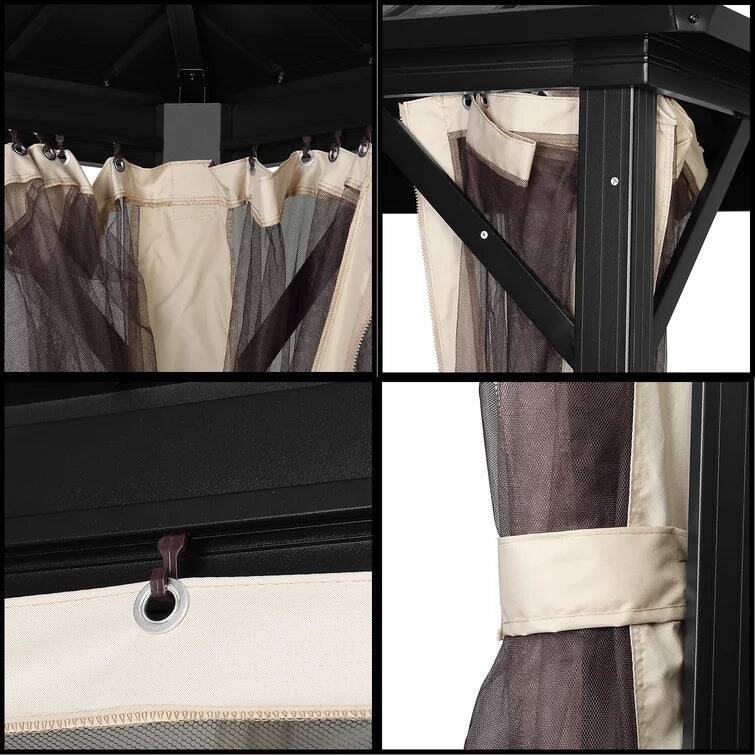 Zenova 16'x 12' Outdoor Double Hardtop Patio Gazebo with Mosquito Net