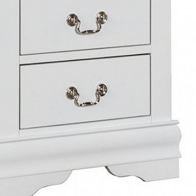 White/Nickel 2 Drawer 15.5 in. W Nightstand with Sturdy Hardware and Ample Storage