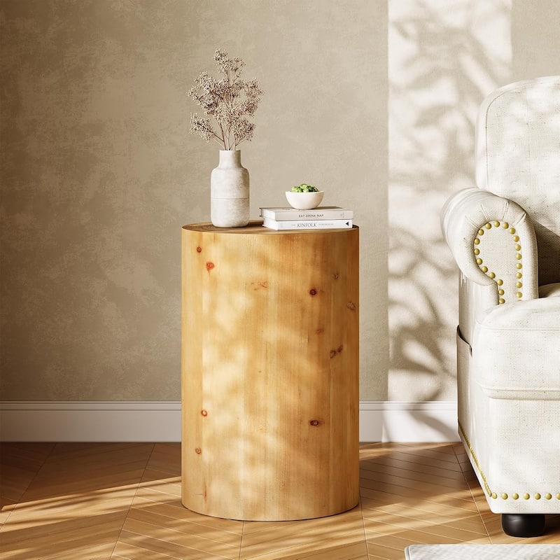 Small Wood Round End/ Side Table, Accent Cocktail Table for Living Room, Bedroom Nightstand - Natural