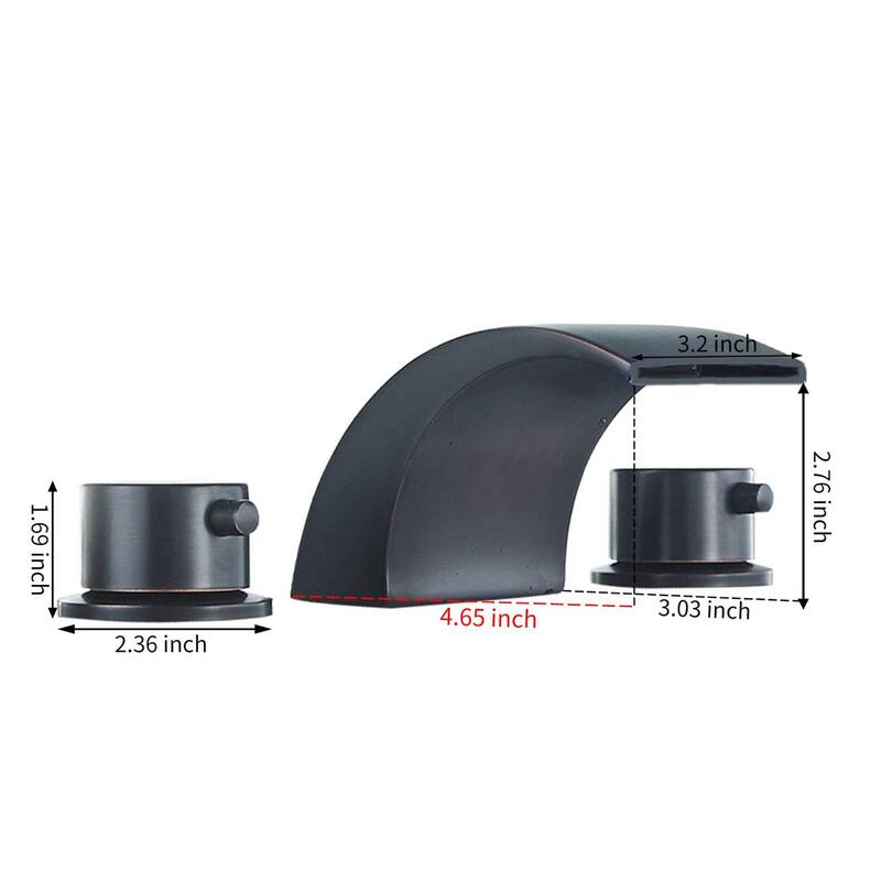 LED Widespread Bathroom Faucet With Drain Assembly 3 Holes Waterfall Bathroom Sink Faucets WIth Light 2 Handle Basin Vanity Tap