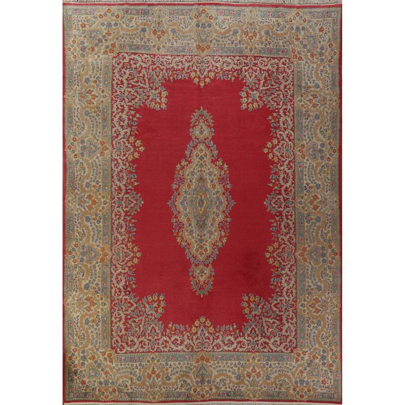 Hand Knotted Oriental 100% Wool Carpet Traditional Floral Pink Kerman Area Rug - 11' 11'' X 8' 6''