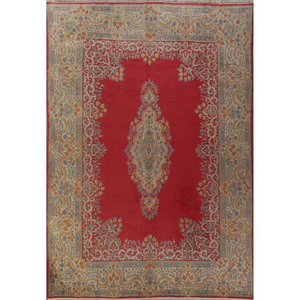 Hand Knotted Oriental 100% Wool Carpet Traditional Floral Pink Kerman Area Rug - 11' 11'' X 8' 6''