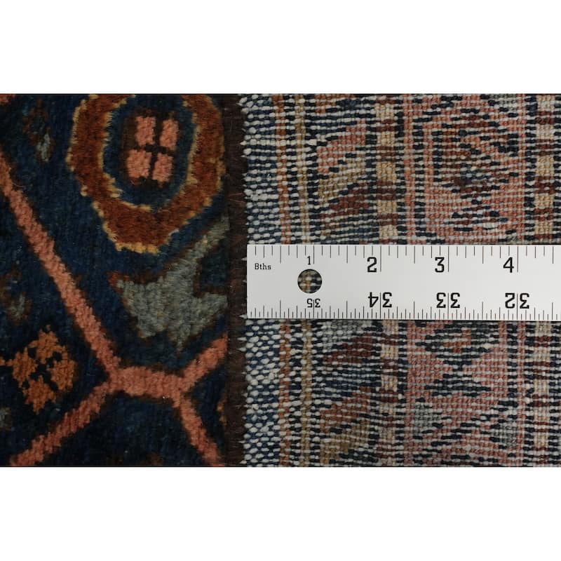 Hand Knotted Oriental 100% Wool Carpet Traditional Geometric Navy Blue & Blues Malayer Area Rug - 4' 1'' X 2' 7''