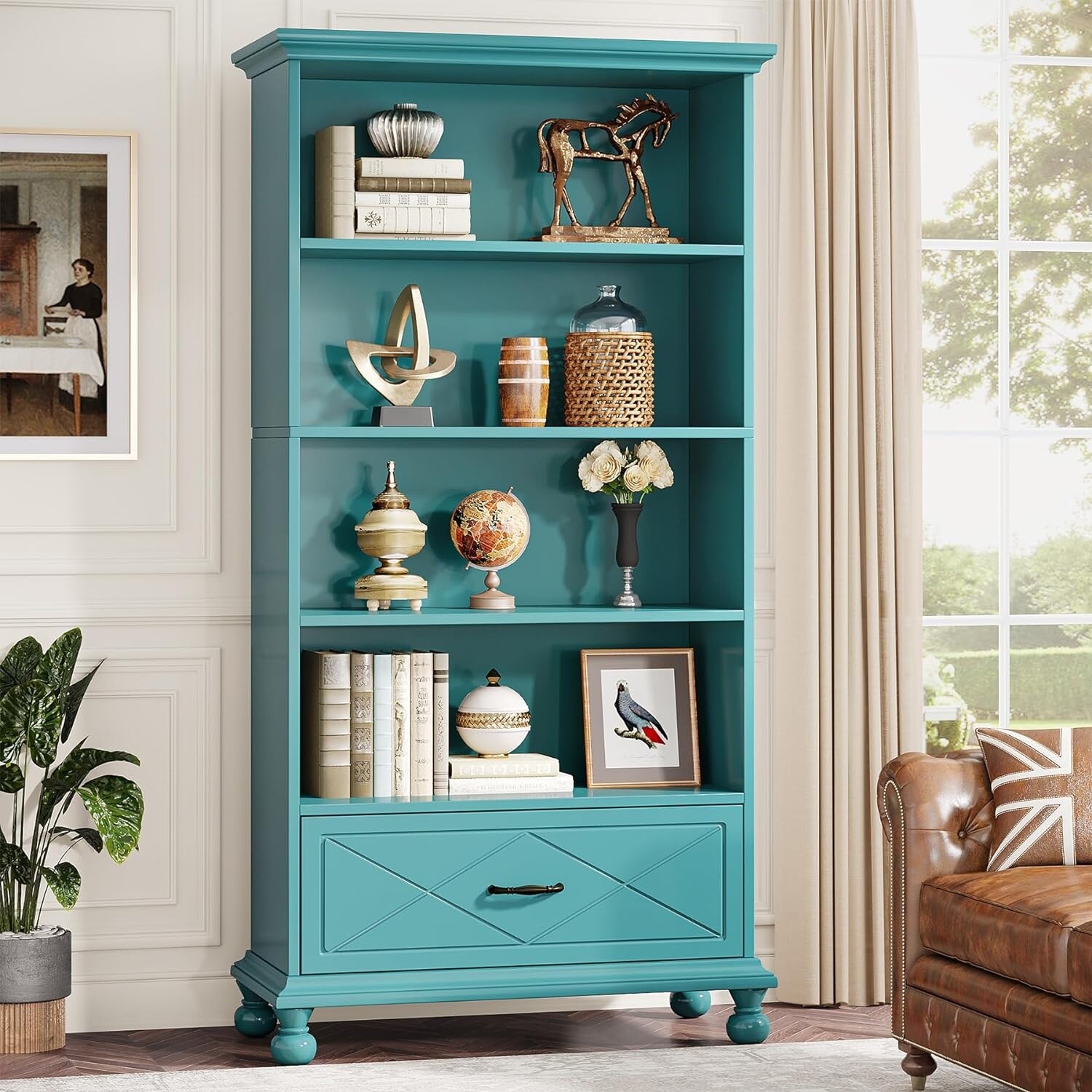 6 Tier Bookcase with Drawer Large Storage Bookshelf with Solid Wood Feet Bed Bath Beyond 38998687