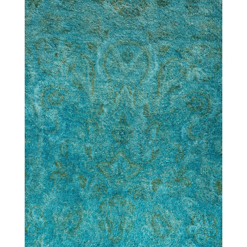 Overton Hand Knotted Wool Vintage Inspired Modern Contemporary Overdyed Blue Area Rug - 4' 1" x 6' 7"