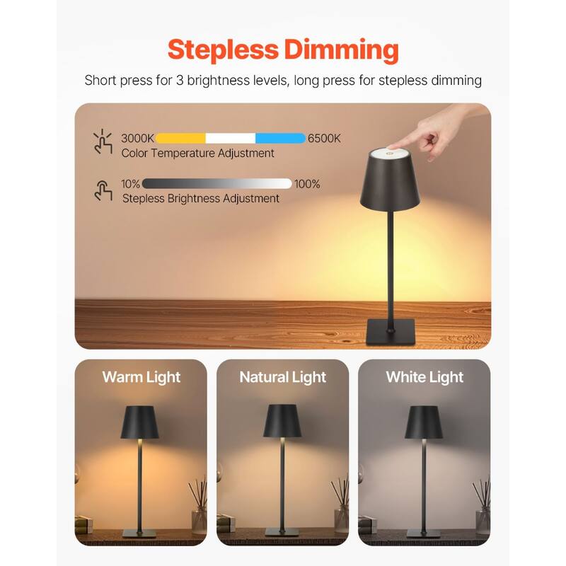 Portable Cordless Desk Lamp 2-Pack with Built-in Rechargeable Battery - 4.3 x 4.3 x 15 inch