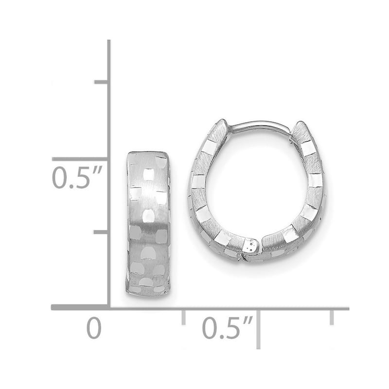 Curata 14k White Gold Sparkle-Cut 5x14mm Patterned Hinged Hoop Earrings