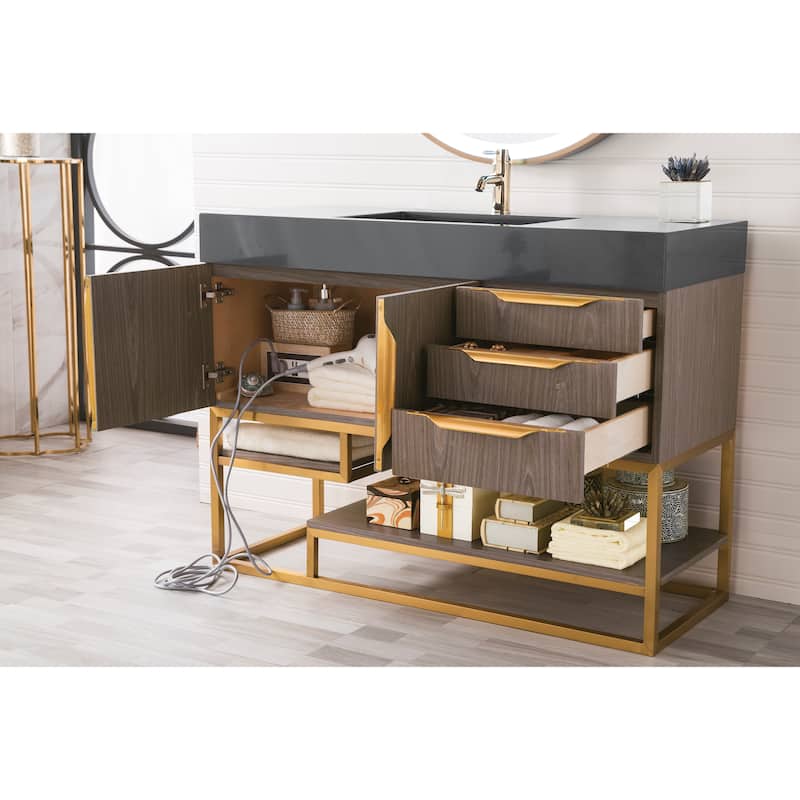 James Martin Vanities Columbia 48" Single Vanity, Ash Gray with Radiant Gold Hardware
