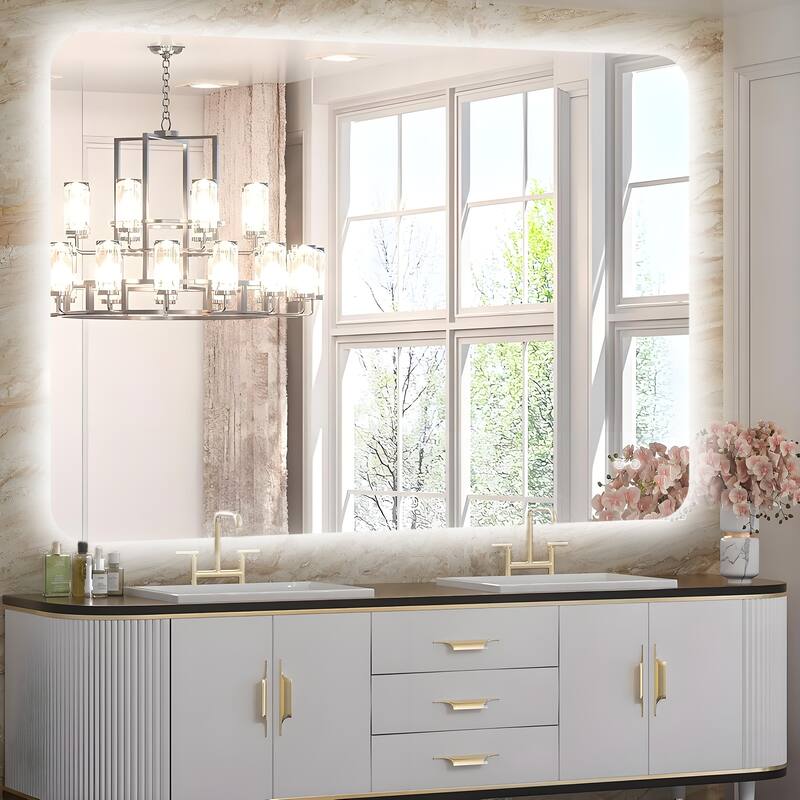 Square Rounded-Corner LED Anti-Fog Mirror, Suitable for a Variety of Styles