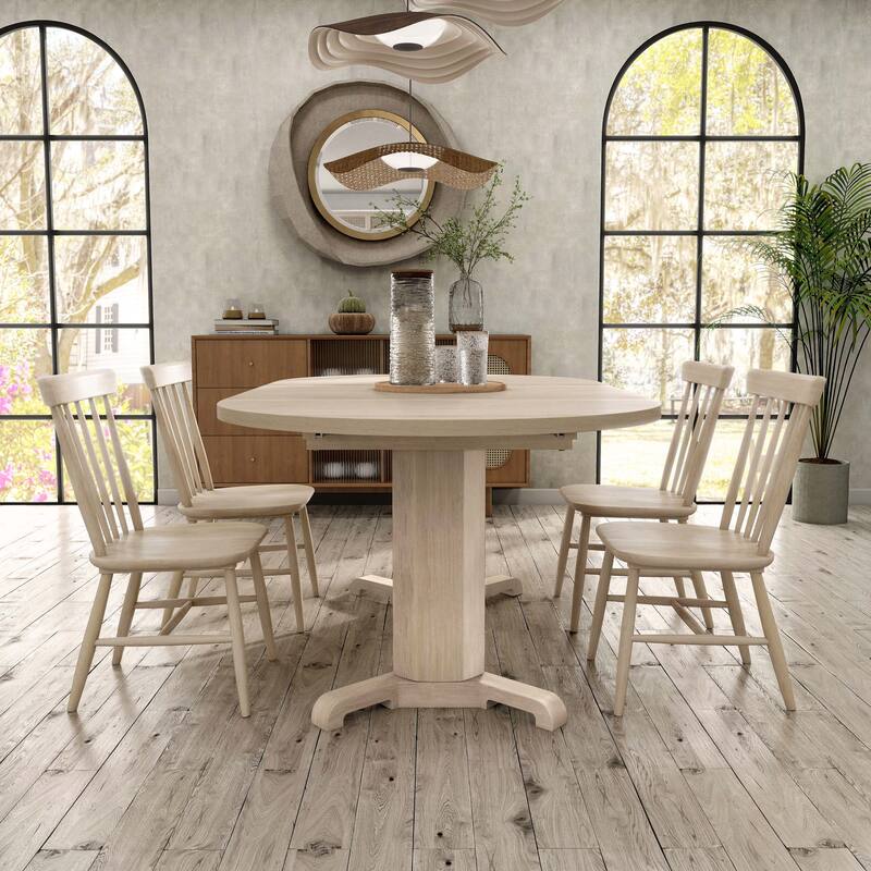 Furniture of America Zailen Mid-Century Modern 5-Piece White Oak Wood Extendable Dining Table Set