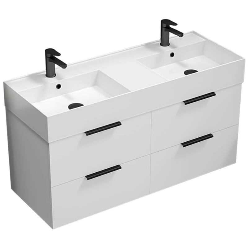 Nameeks Derin-4818-W-2 Derin 48" Wall Mounted Double Basin Vanity Set